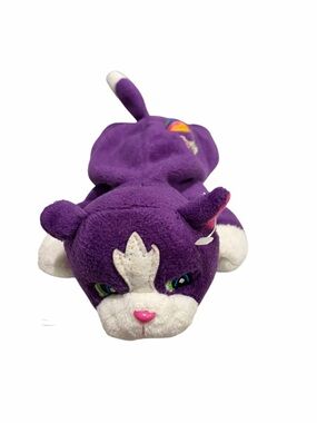 Lisa Frank Purple Plush Cat Toy with Rainbow Patch